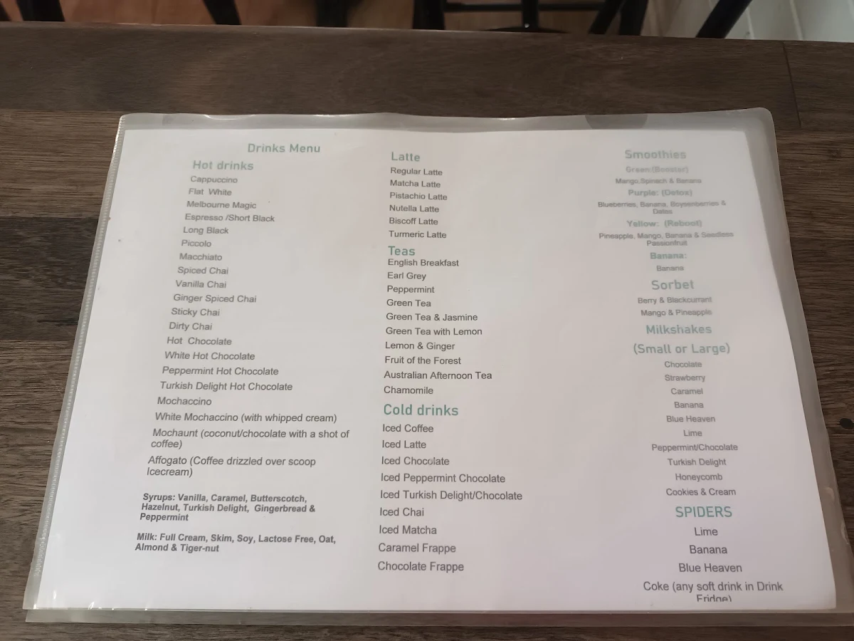 Menu, Cafe One2Five
