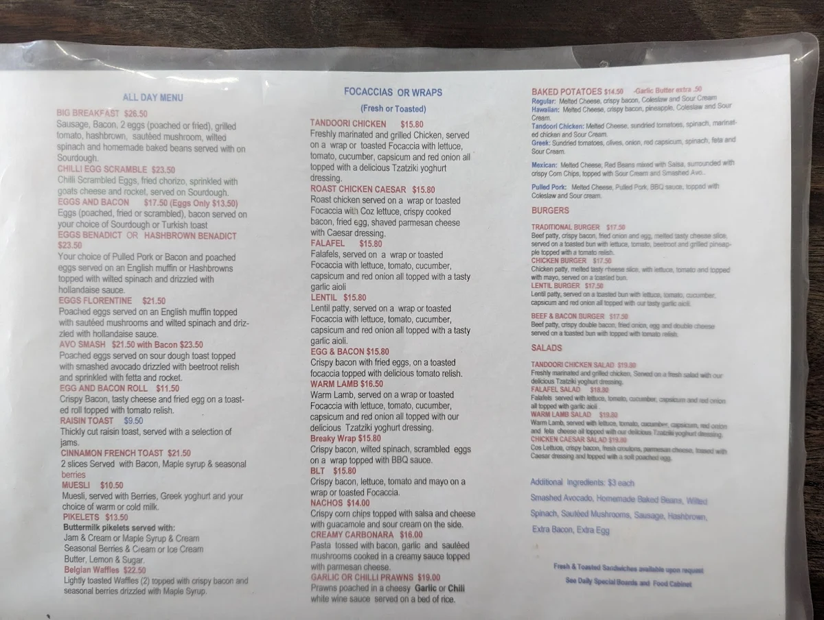 Menu, Cafe One2Five