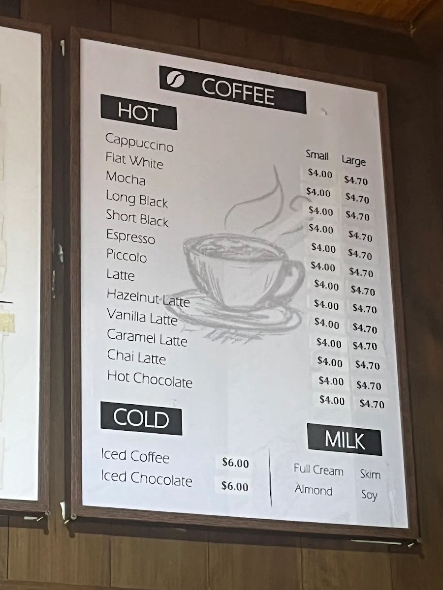 Menu, James Bakery Lidcombe