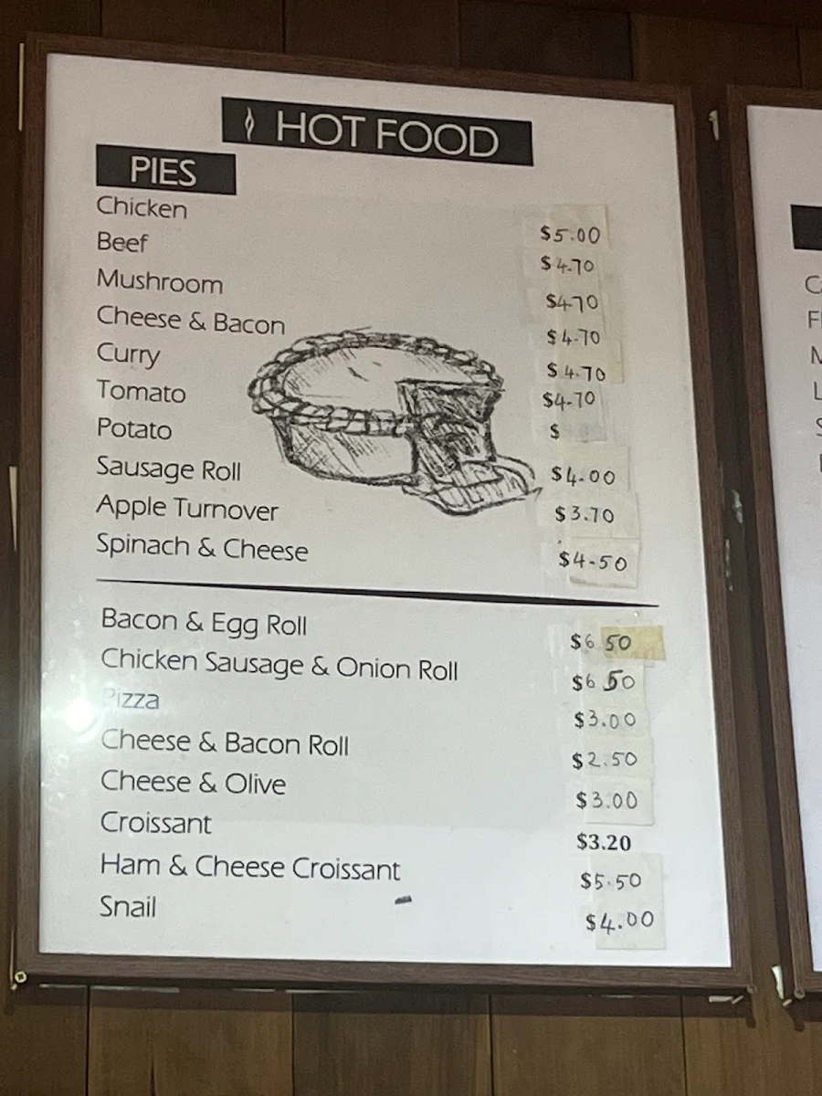 Menu, James Bakery Lidcombe