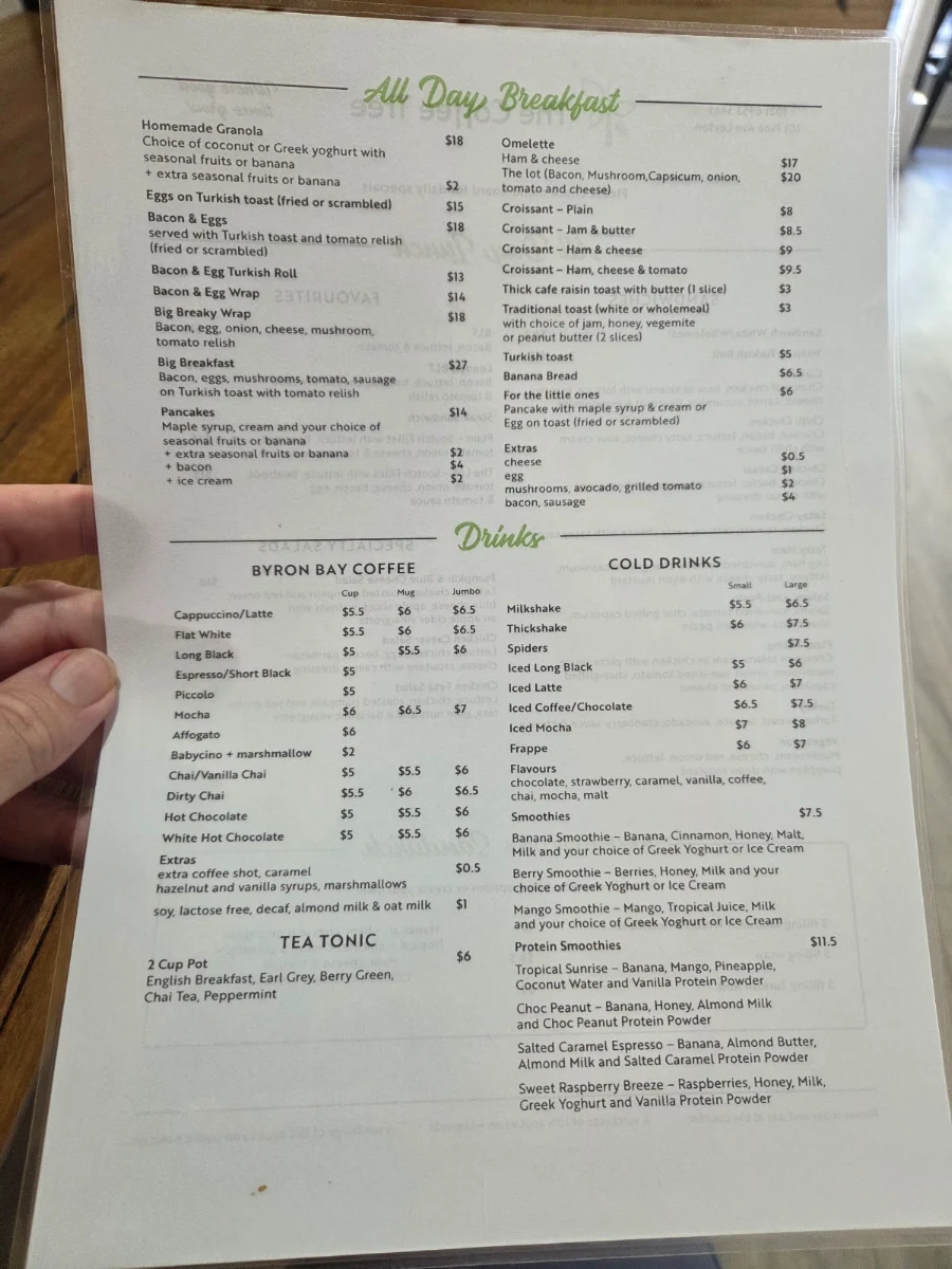 Menu, The Coffee Tree
