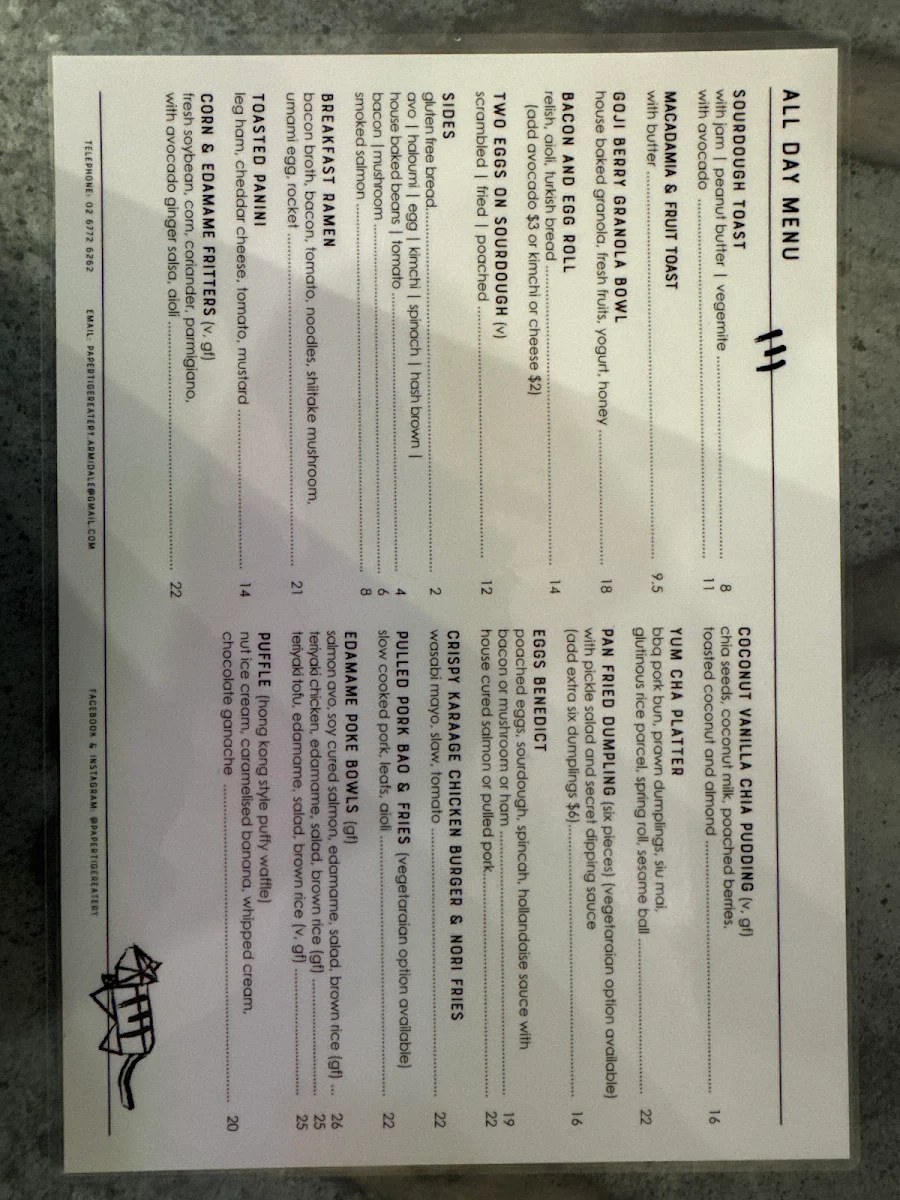 Menu, Paper Tiger