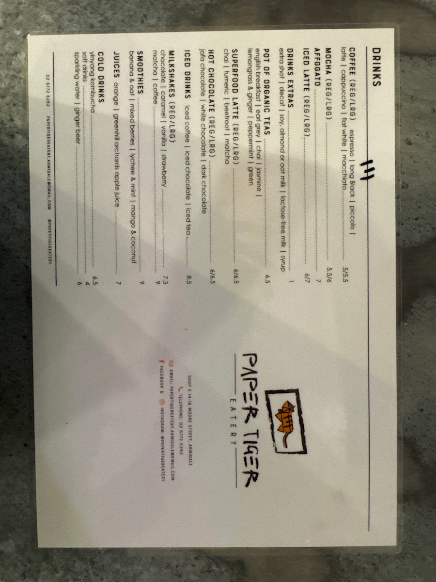 Menu, Paper Tiger