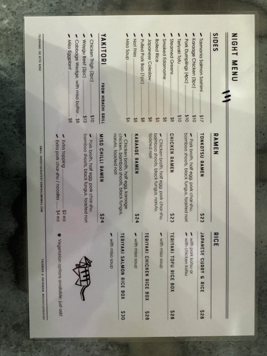 Menu, Paper Tiger