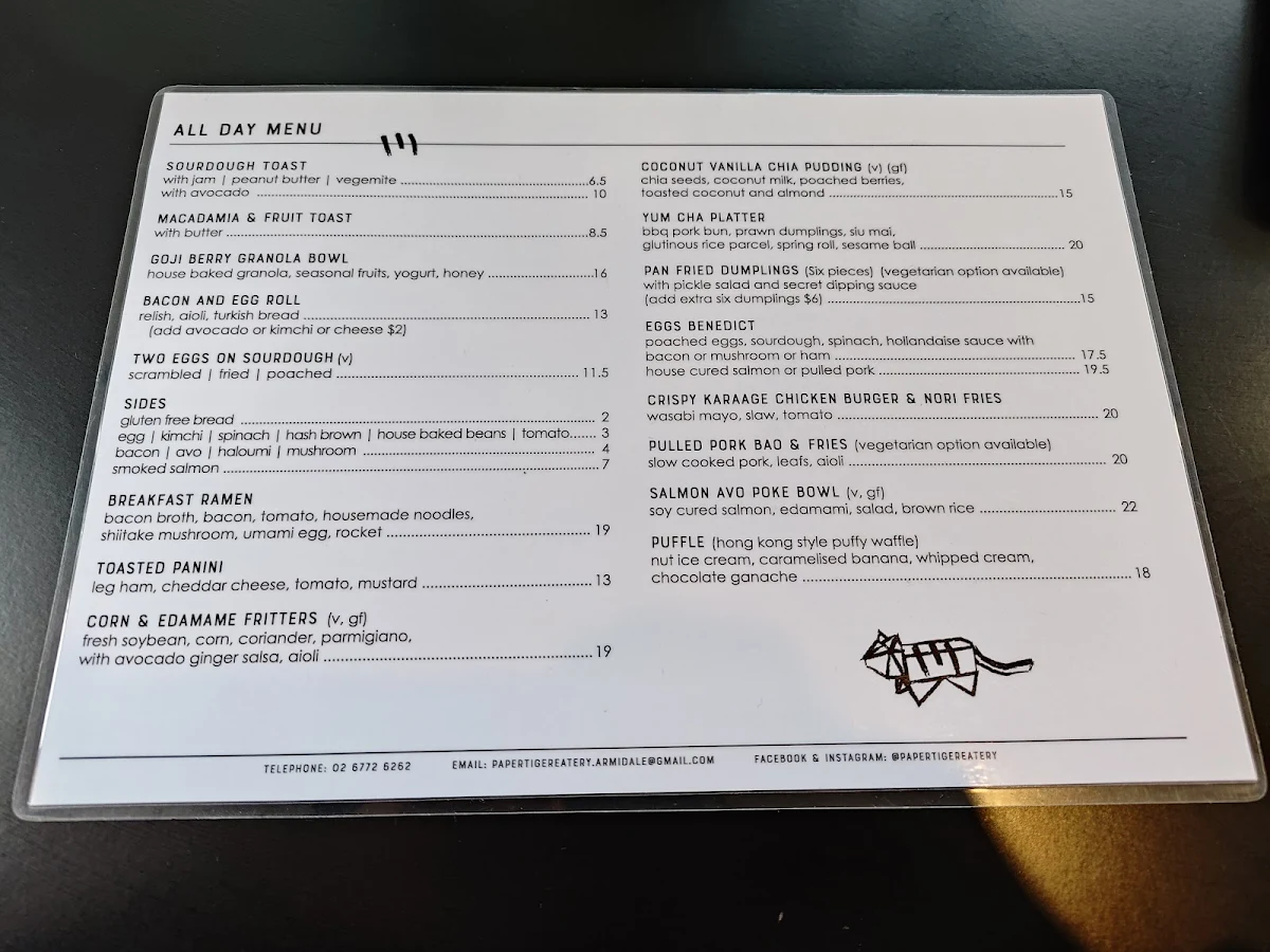 Menu, Paper Tiger
