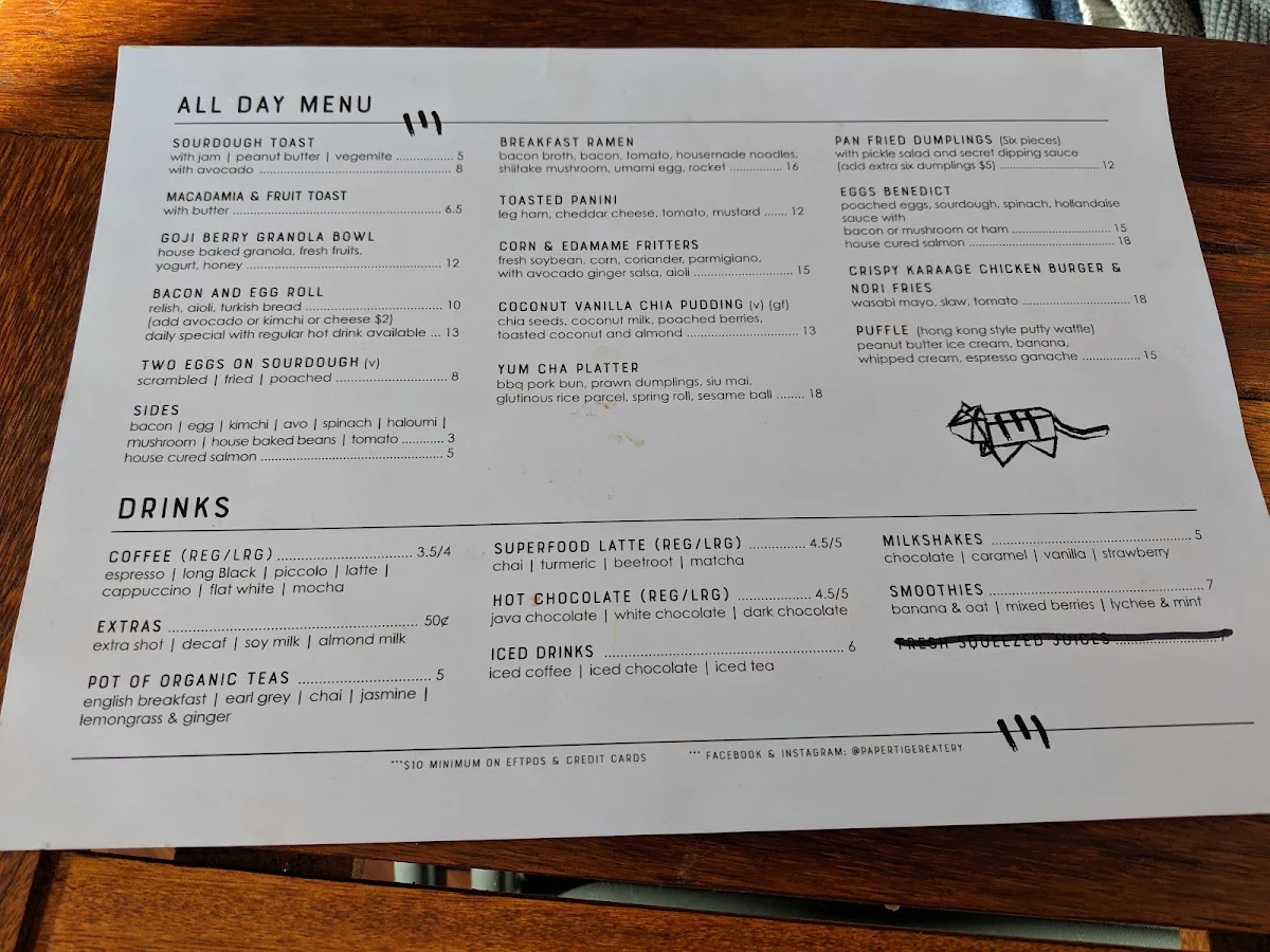 Menu, Paper Tiger