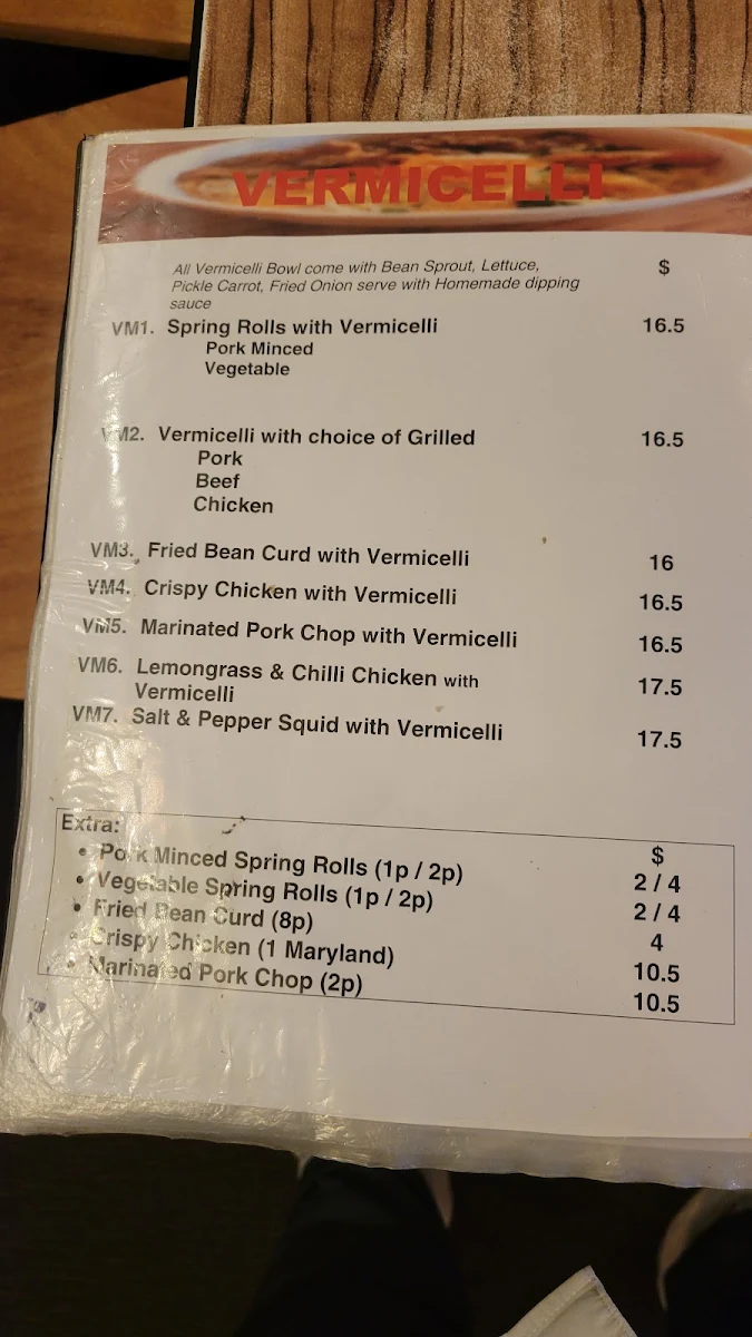 Menu, Huong Huong Marrickville