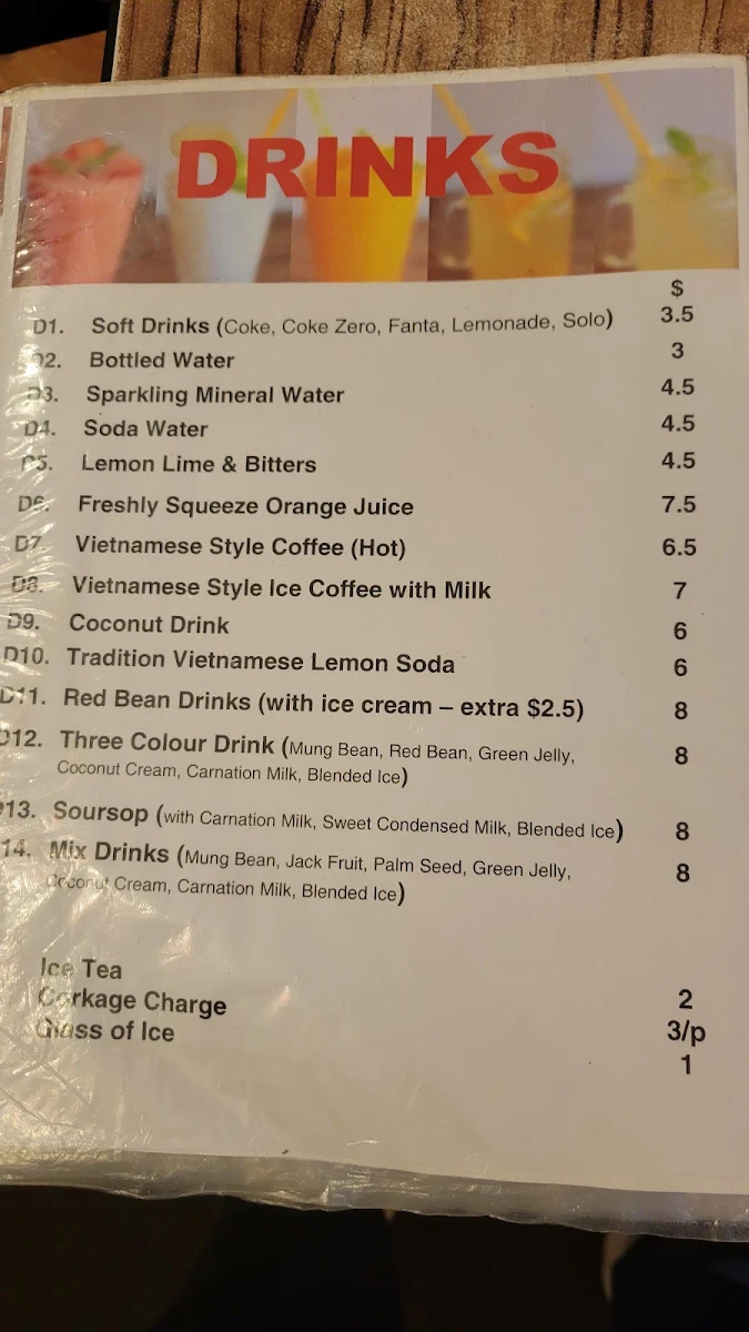 Menu, Huong Huong Marrickville