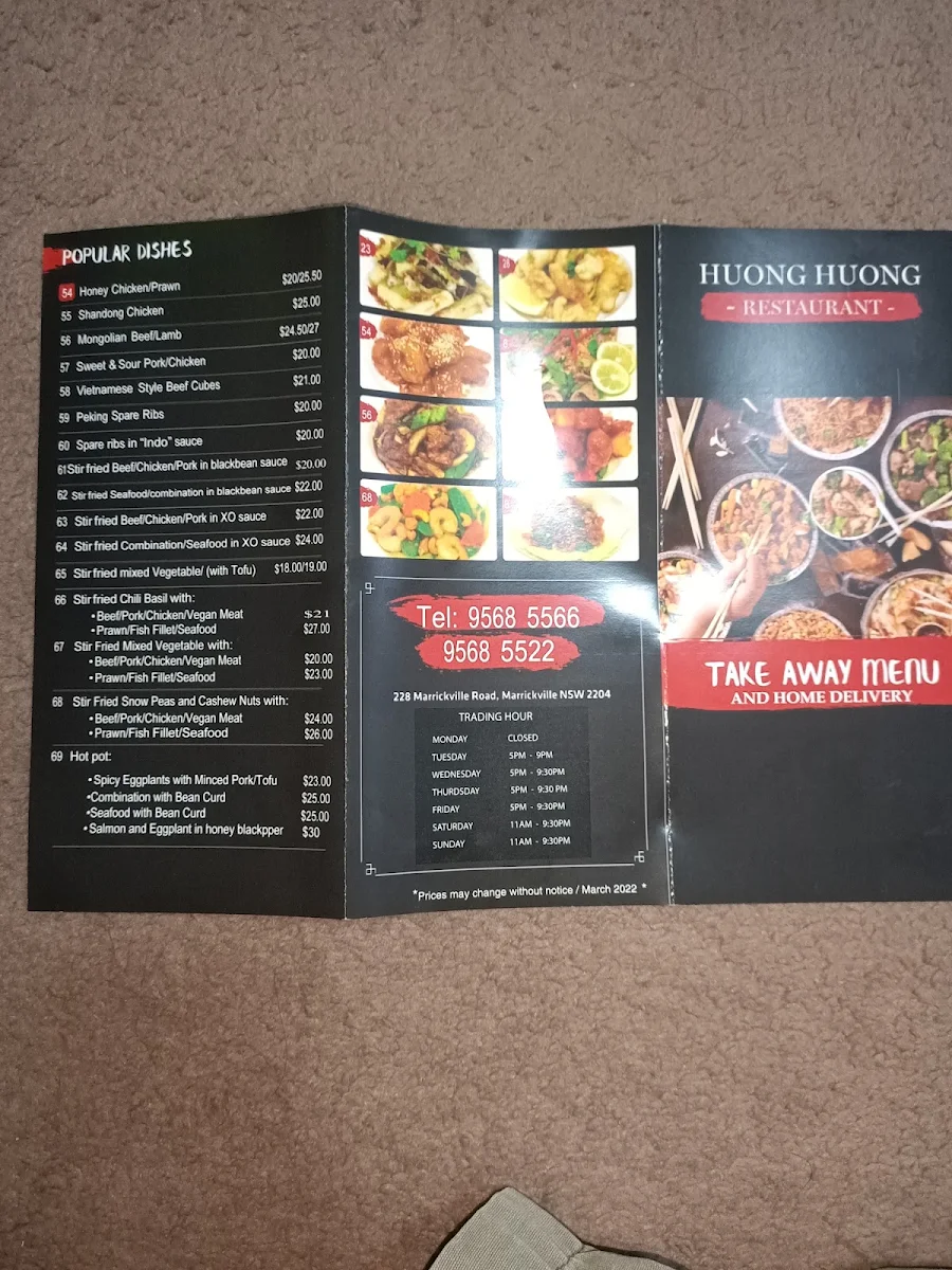Menu, Huong Huong Marrickville