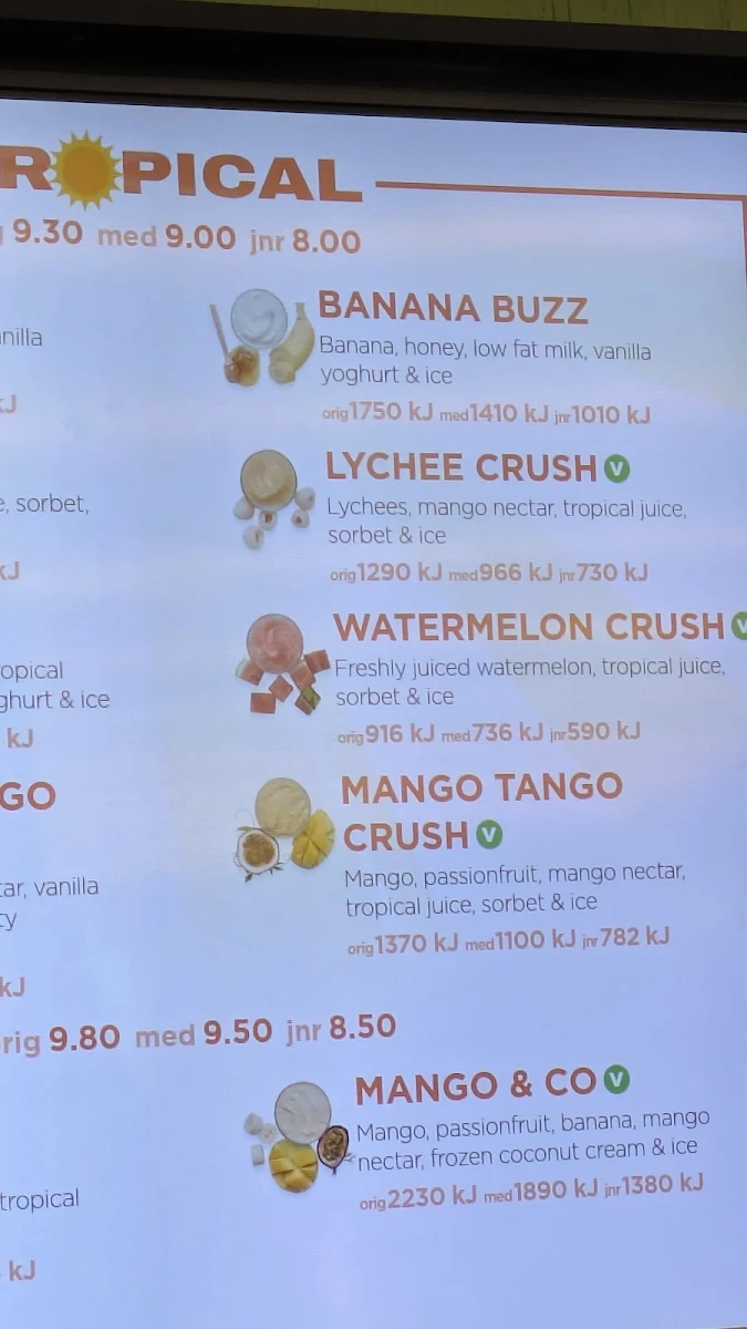 Menu, Boost Juice