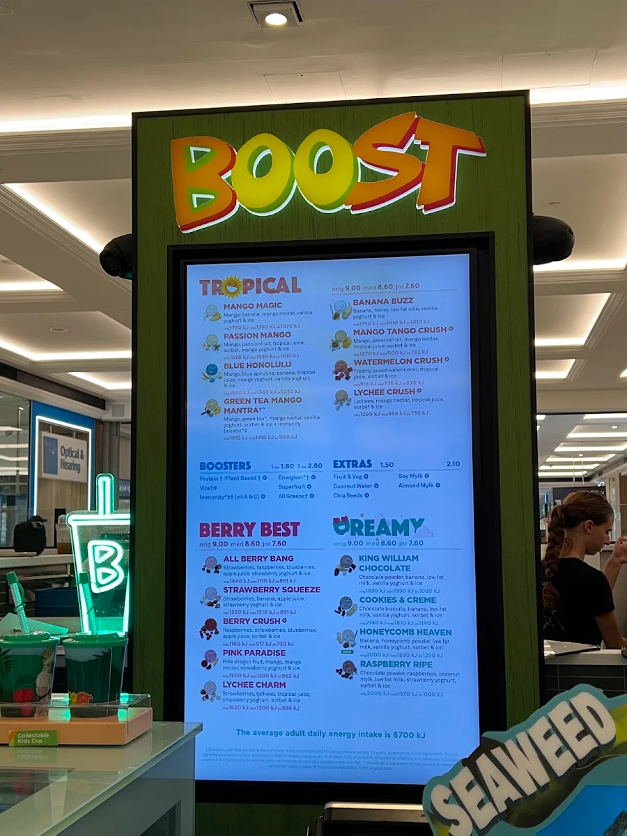 Menu, Boost Juice