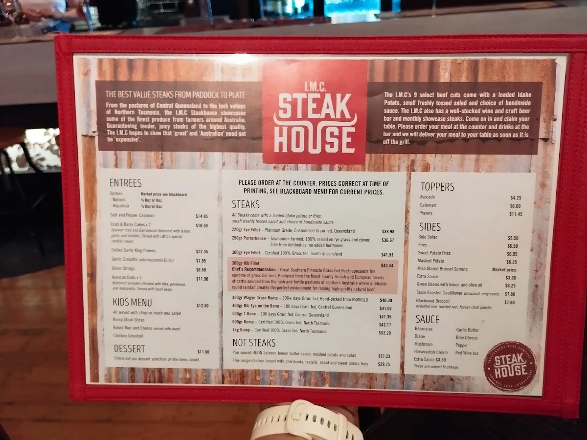 Menu, IMC Steak House