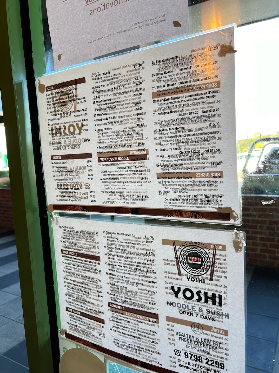 Menu, Yoshi Noodle & Sushi