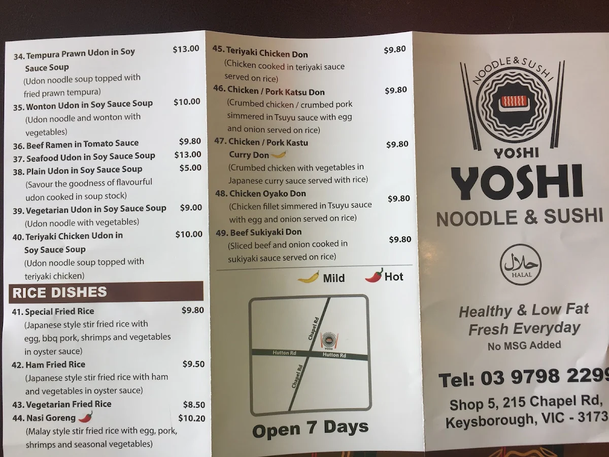 Menu, Yoshi Noodle & Sushi