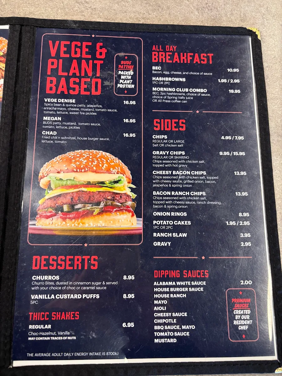 Menu, Huxtaburger Redfern