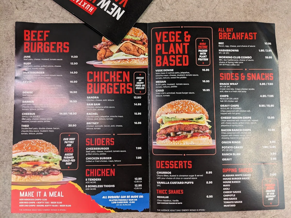 Menu, Huxtaburger Redfern