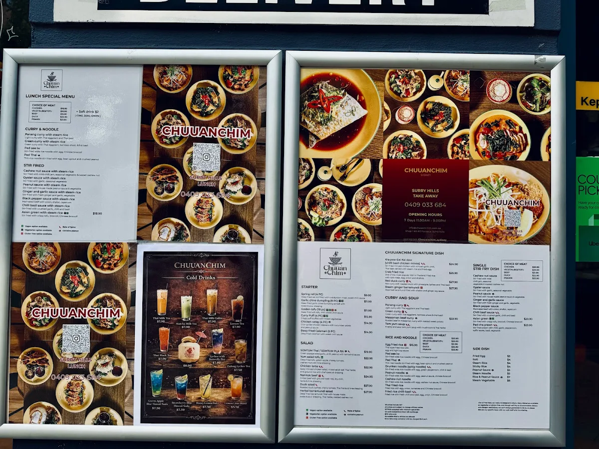 Menu, Chuuan chim Sydney