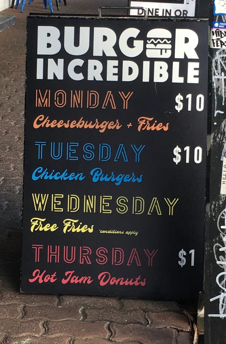 Menu, Burger Incredible