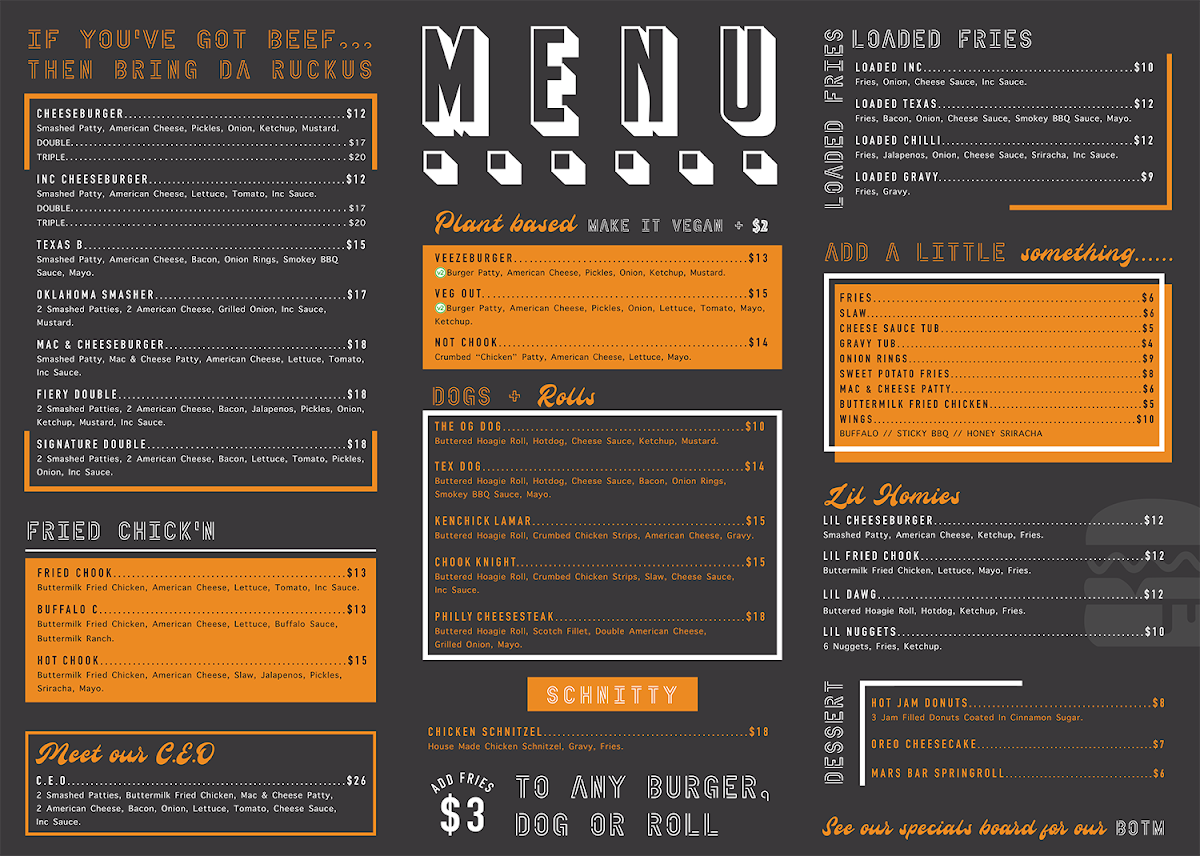 Menu, Burger Incredible