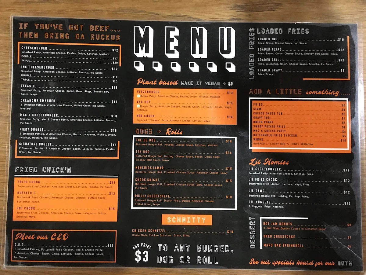 Menu, Burger Incredible