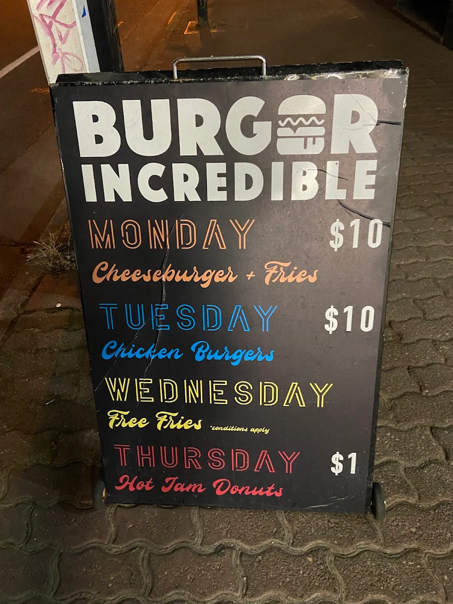 Menu, Burger Incredible