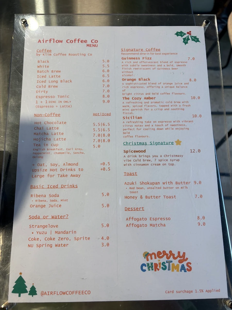 Menu, Airflow Coffee Co