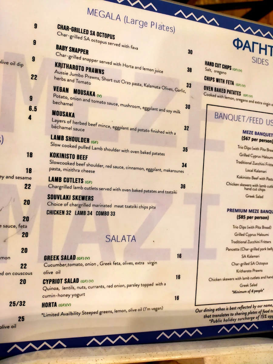 Menu, Meze Mazi