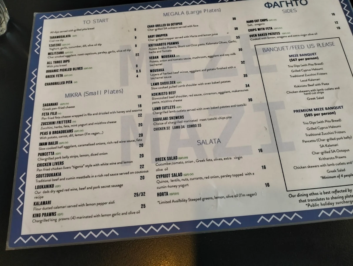 Menu, Meze Mazi