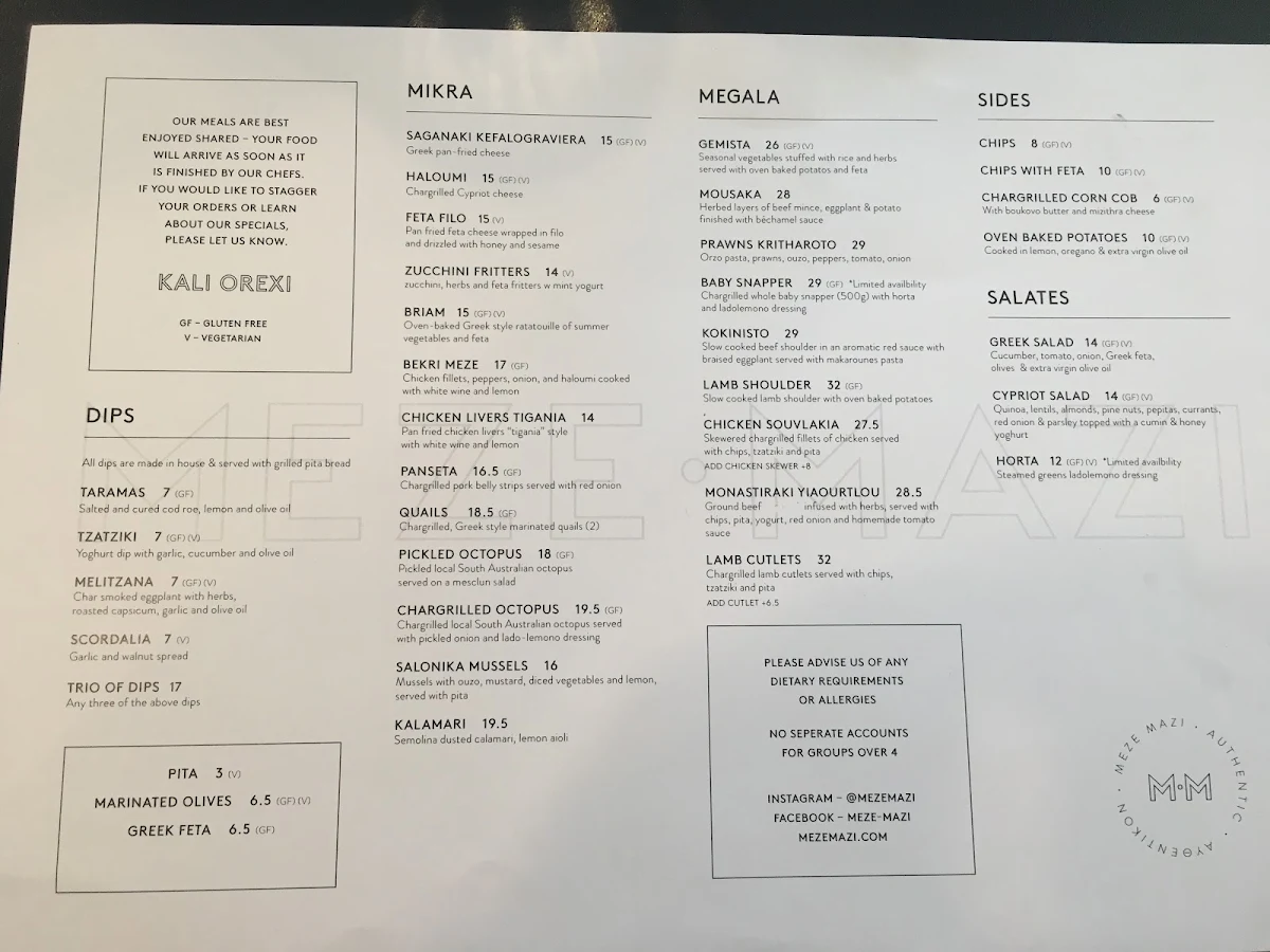 Menu, Meze Mazi