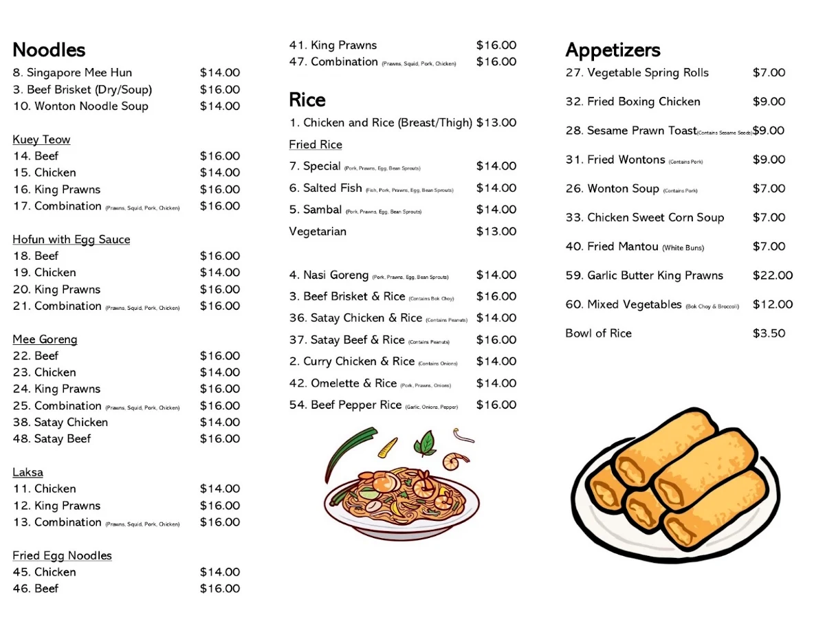 Menu, Kin Kitchen