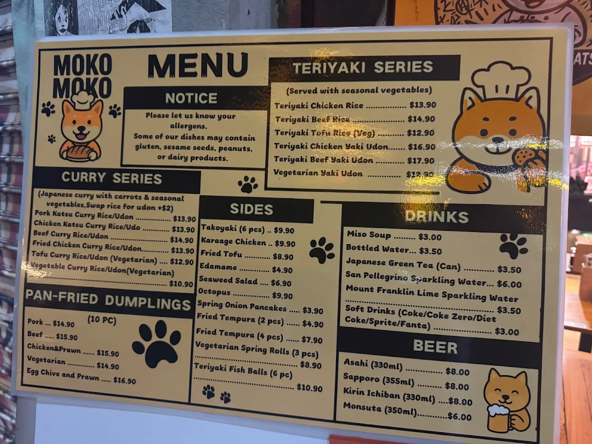 Menu, Moko Moko Curry House