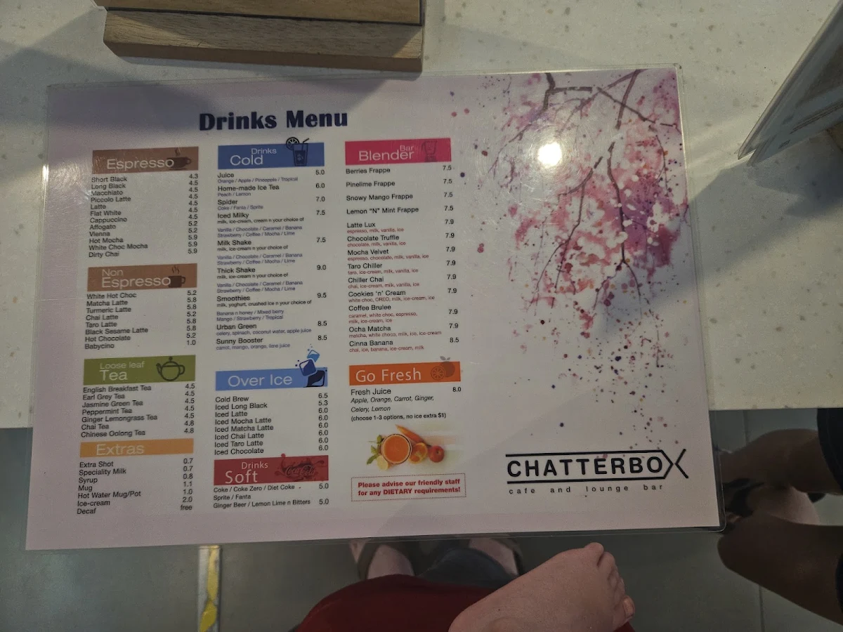 Menu, Chatterbox Cafe & Lounge Bar