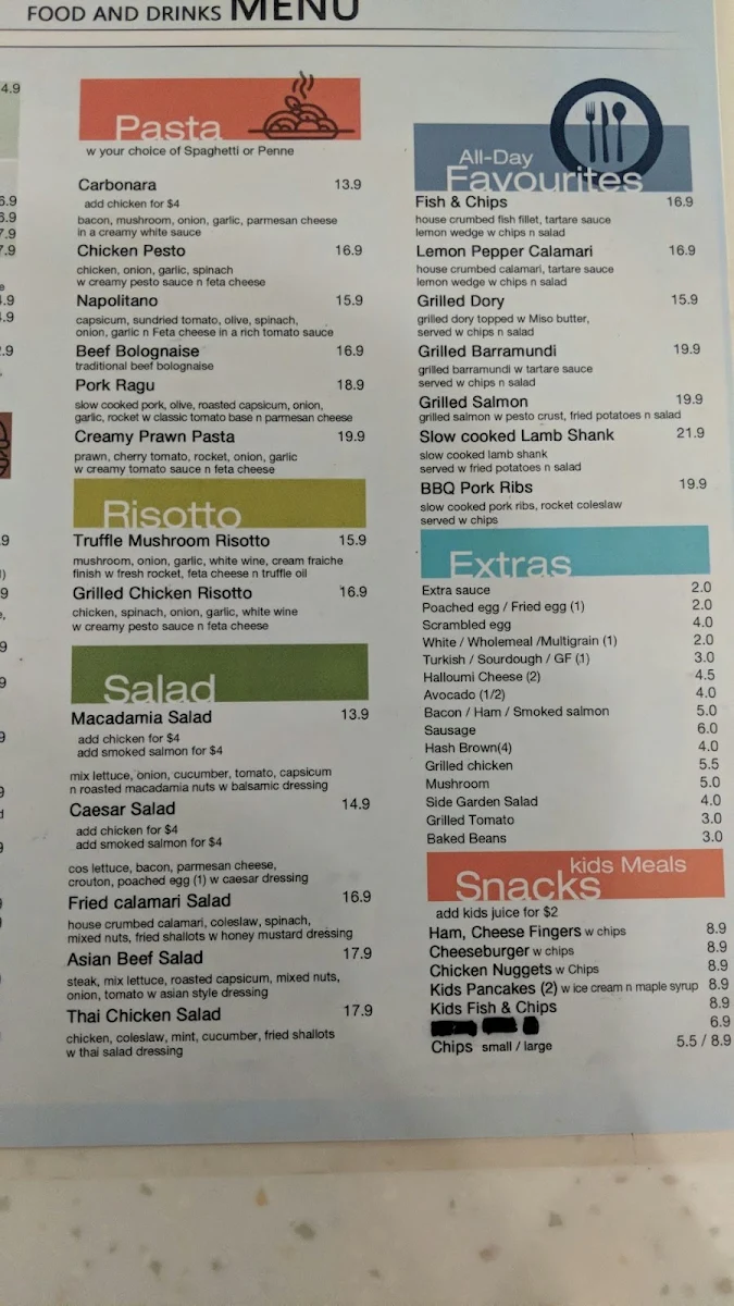 Menu, Chatterbox Cafe & Lounge Bar