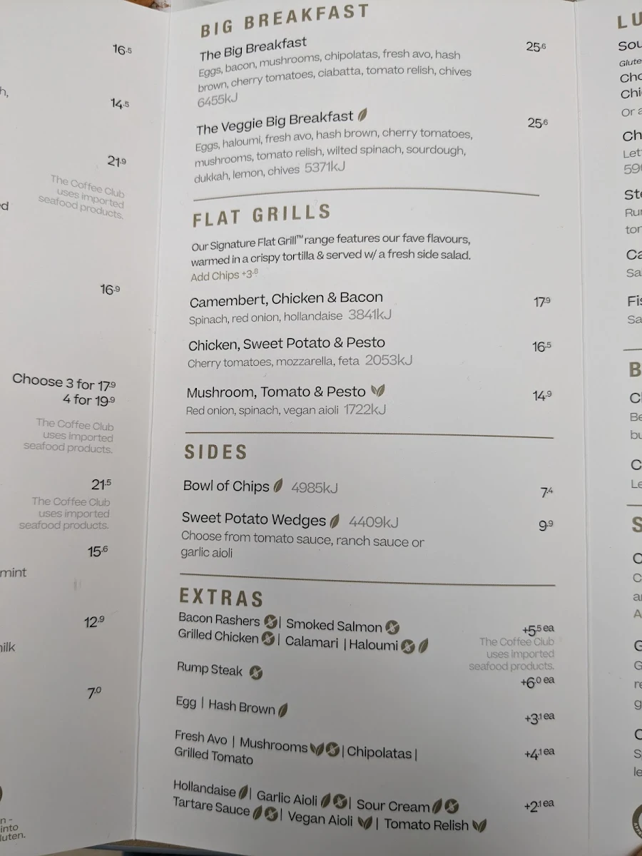 Menu, The Coffee Club Cafe - Altona Gate