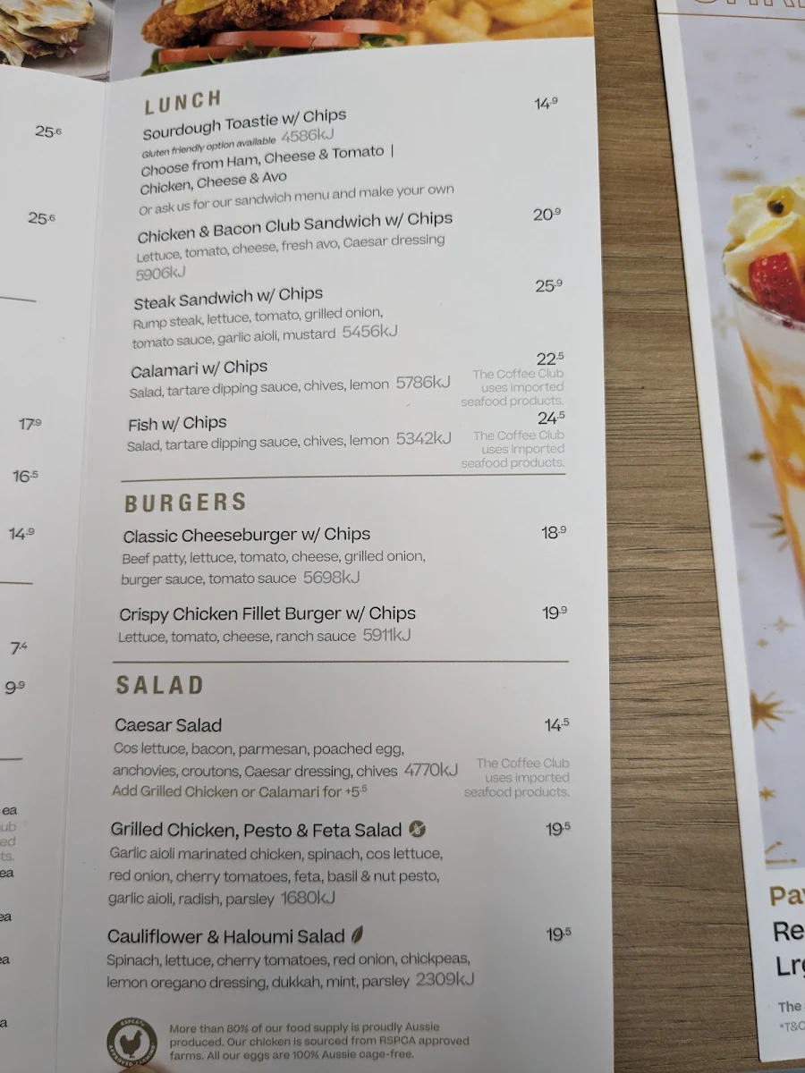 Menu, The Coffee Club Cafe - Altona Gate