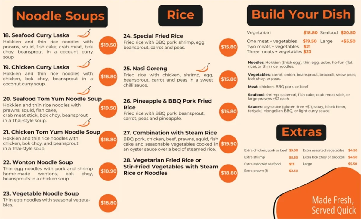 Menu, Reservoir Noodle House