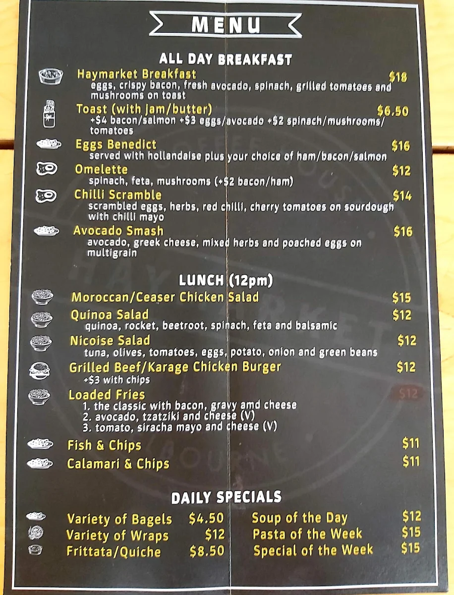 Menu, Haymarket Place Cafe