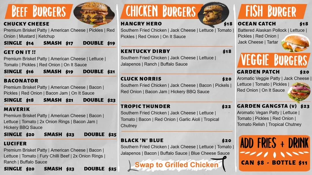 Menu, On It Burgers