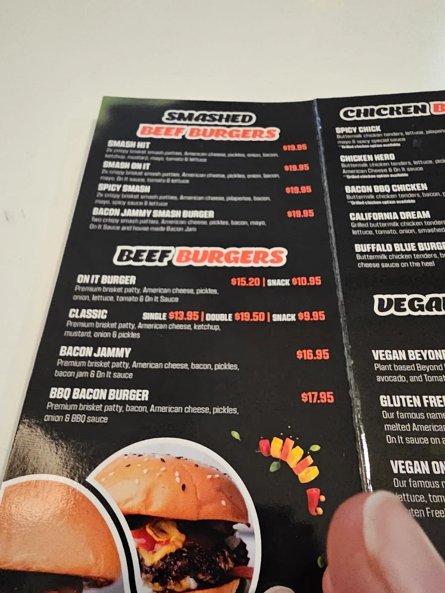 Menu, On It Burgers