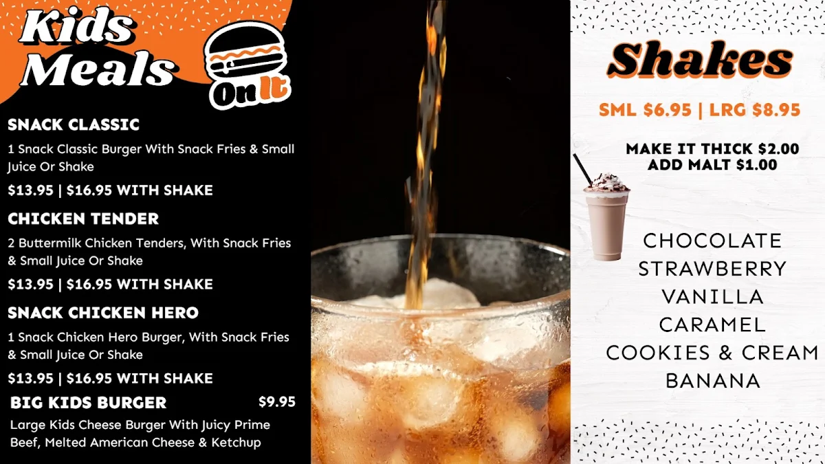 Menu, On It Burgers