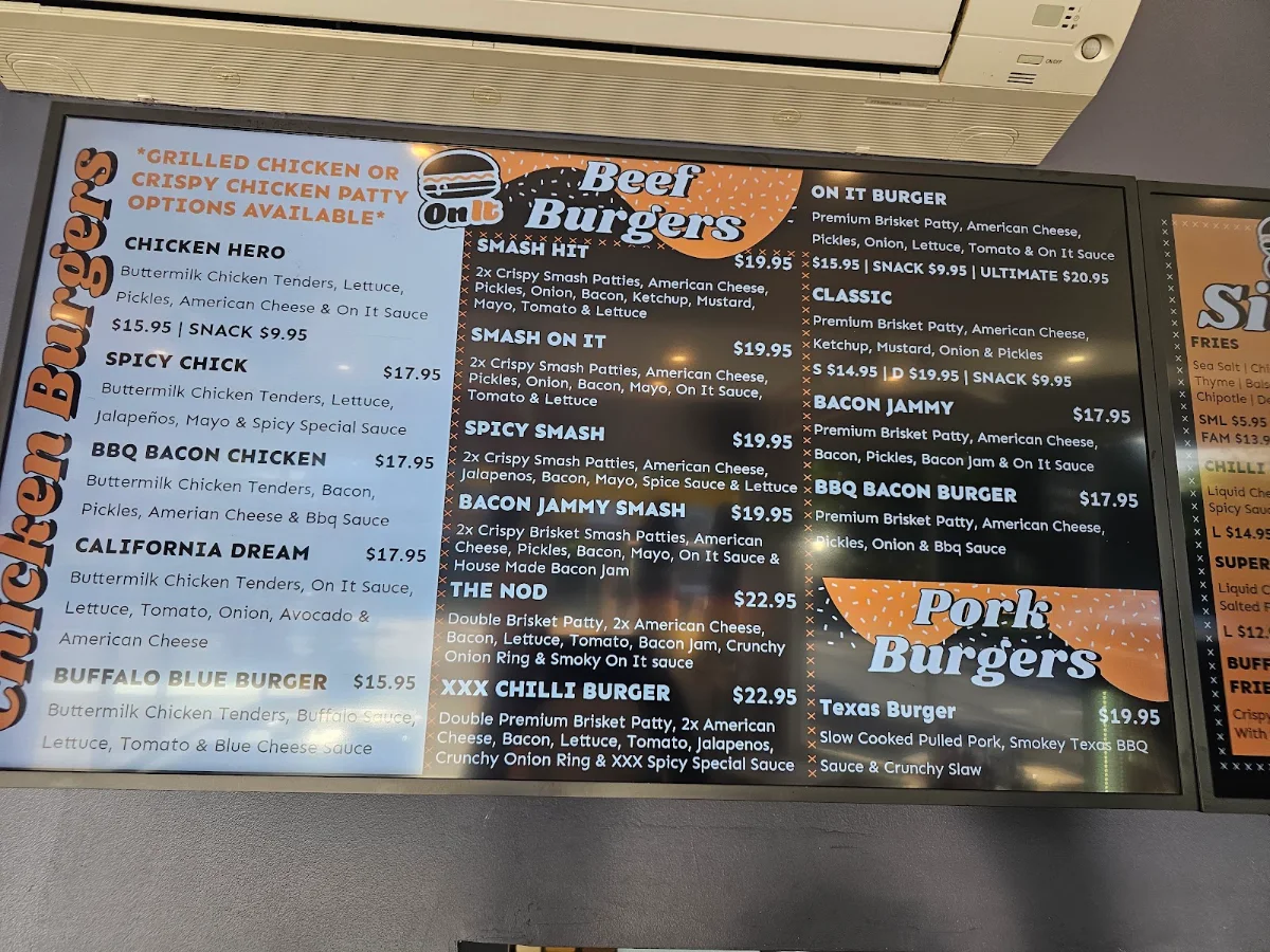 Menu, On It Burgers