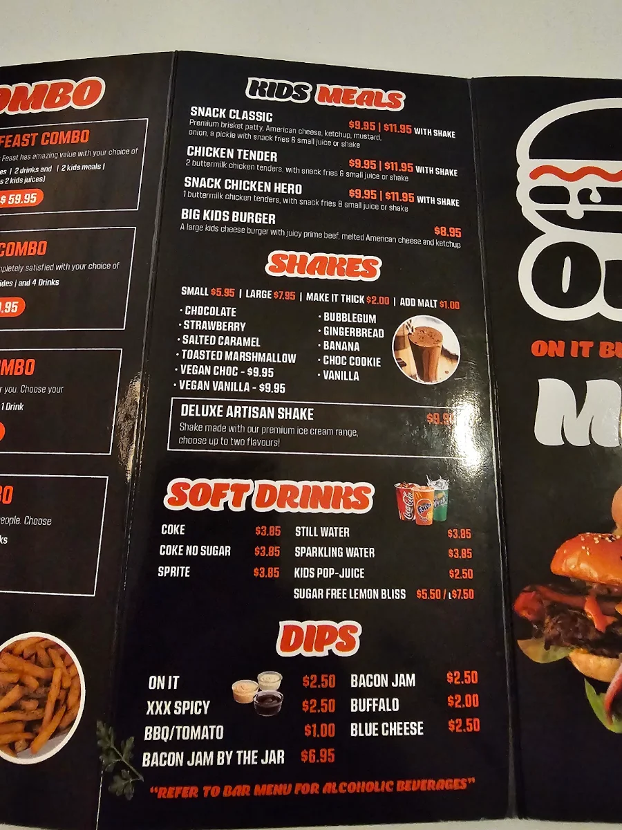 Menu, On It Burgers