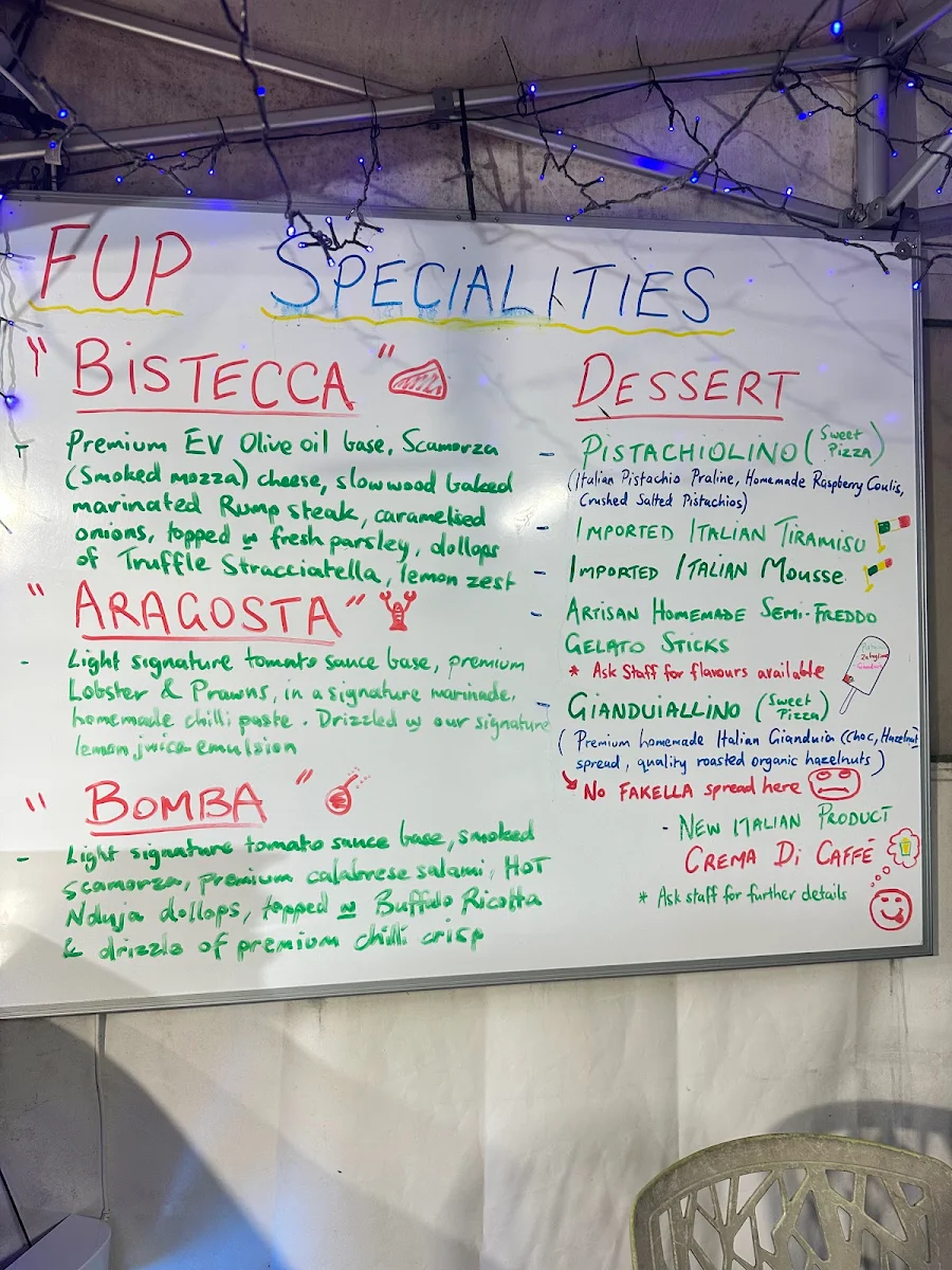 Menu, Fired Up Pizza