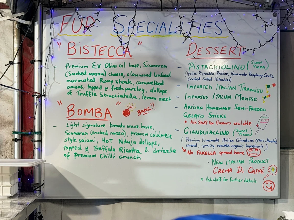 Menu, Fired Up Pizza