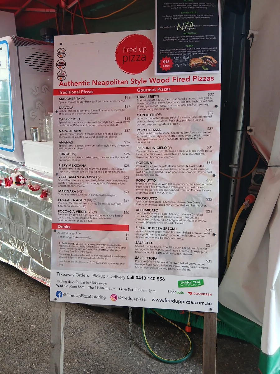 Menu, Fired Up Pizza