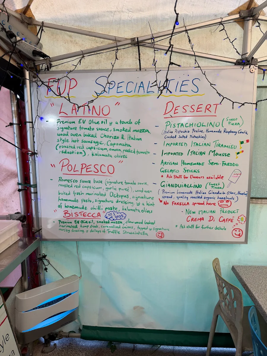 Menu, Fired Up Pizza