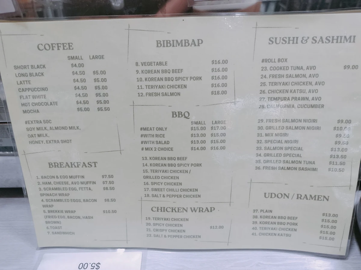 Menu, Cafe Wasabi