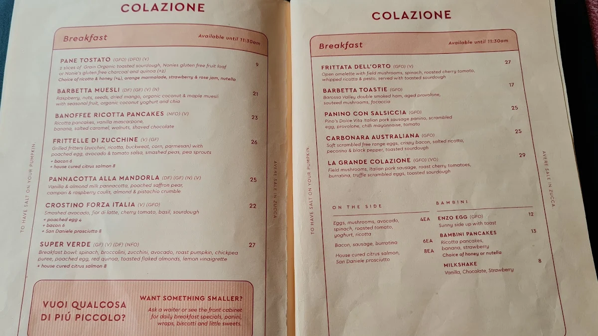 Menu, Barbetta