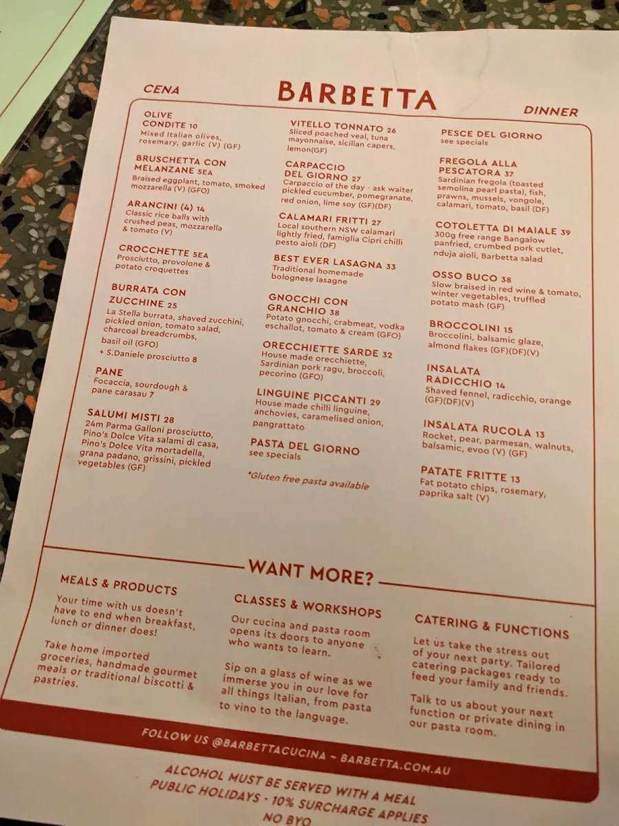 Menu, Barbetta