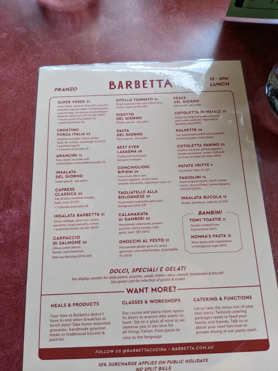 Menu, Barbetta